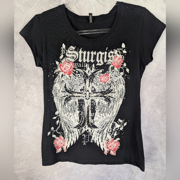 Sturgis Black Hills Rally By Sweet Girl Size XL Youth Roses/Wings/Cross - Picture 1 of 9